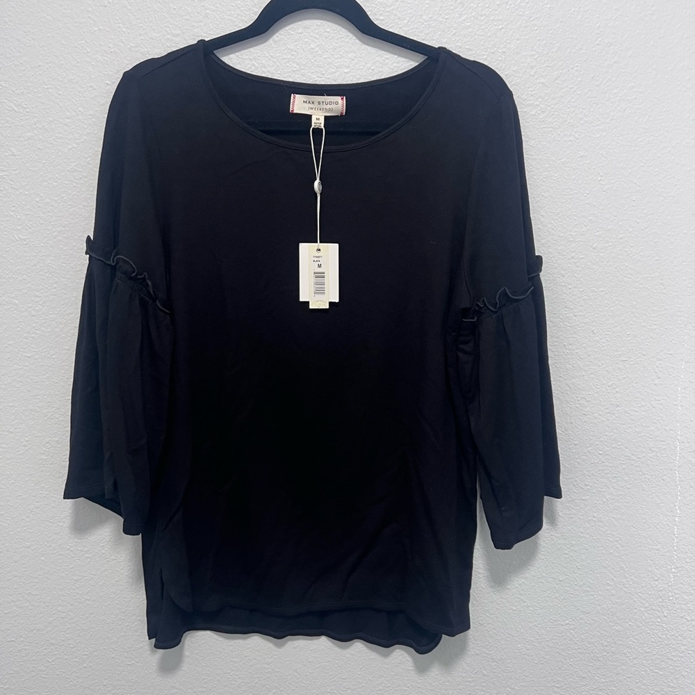 Max Studio Black 3/4 Sleeve Blouse Size Medium